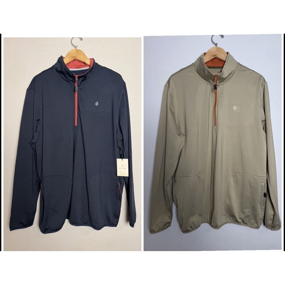 Aspen Lot‎ Of 2 Men's Quarter Zip Pullover Golf Sweaters Size XL Blue Tan NEW